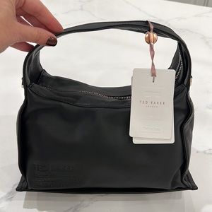 TED BAKER NWT BLACK SOFT CASUAL LEATHER LOGO SHOULDER BAG